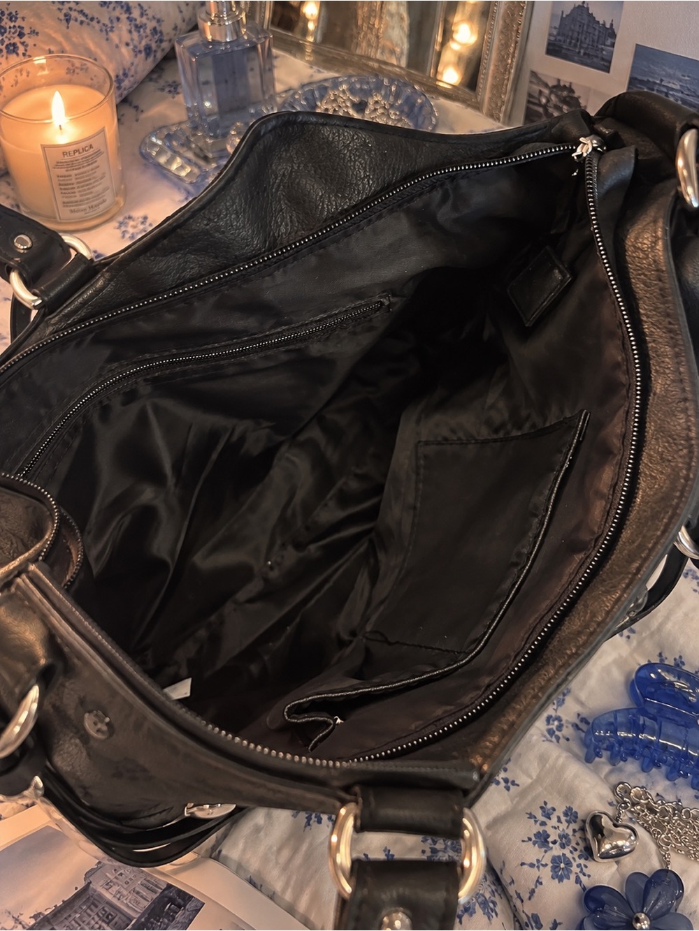 Vintage GUESS Y2K Black Patchwork Shoulder Bag | Snakeskin | Silver Hardware - Picture 3 of 4